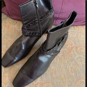 Genuine black leather ankle boots with cross strap